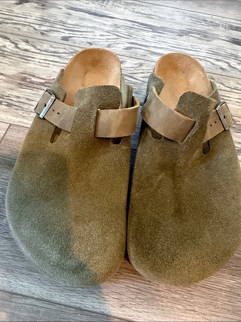 Birkenstock Mens Olive Suede Clogs